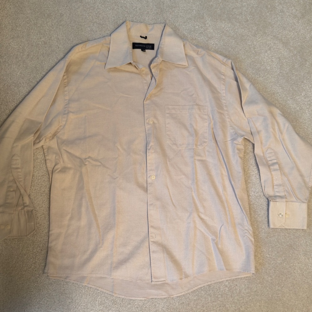 Kenneth Cole Men’s Button down dress shirt Tan 16 1/2 Neck